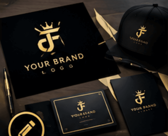Black and gold brand stationery